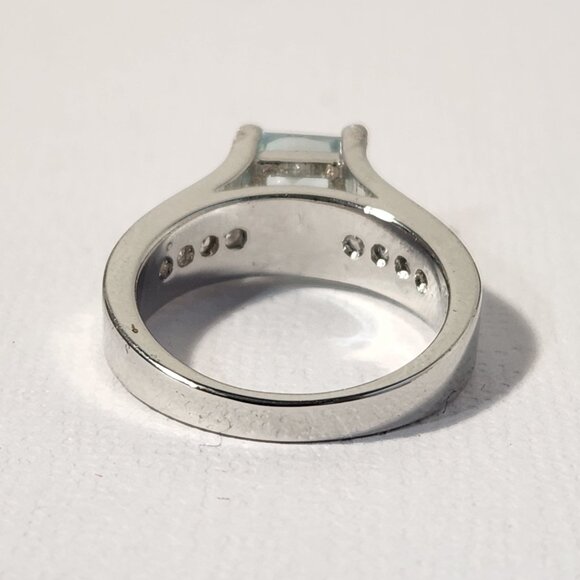 VTG 18K 925 Natural Square Princess Cut Swiss Blue Clean Thick Band Ring Sz 5 - Picture 4 of 16